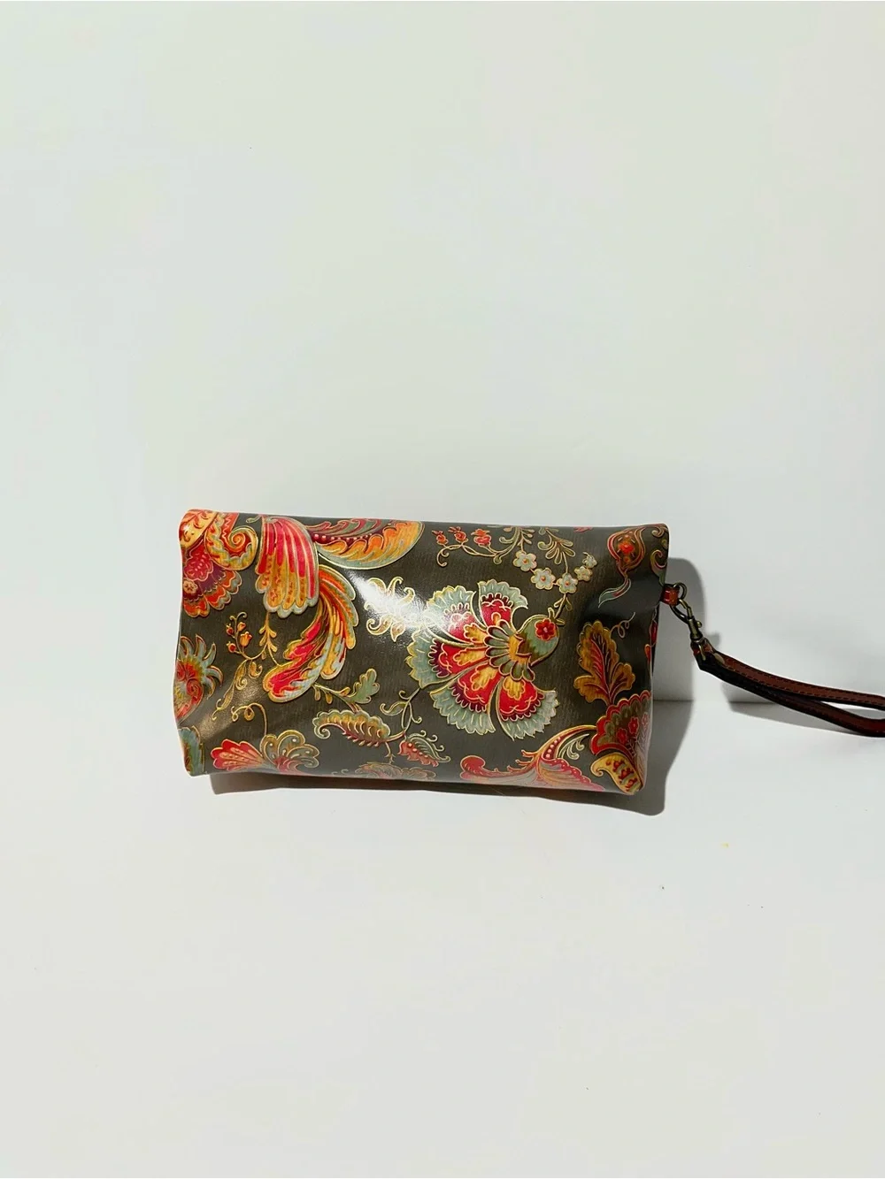 😍 Patricia Nash Olive Green Floral Paisley Wristlet Fold Over Clutch